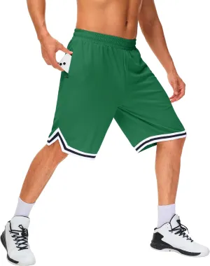 JWM Mens Long Basketball Shorts with Zip Pockets - 11" Mesh Athletic Gym Workout Sport Shorts Quick Dry Lightweight