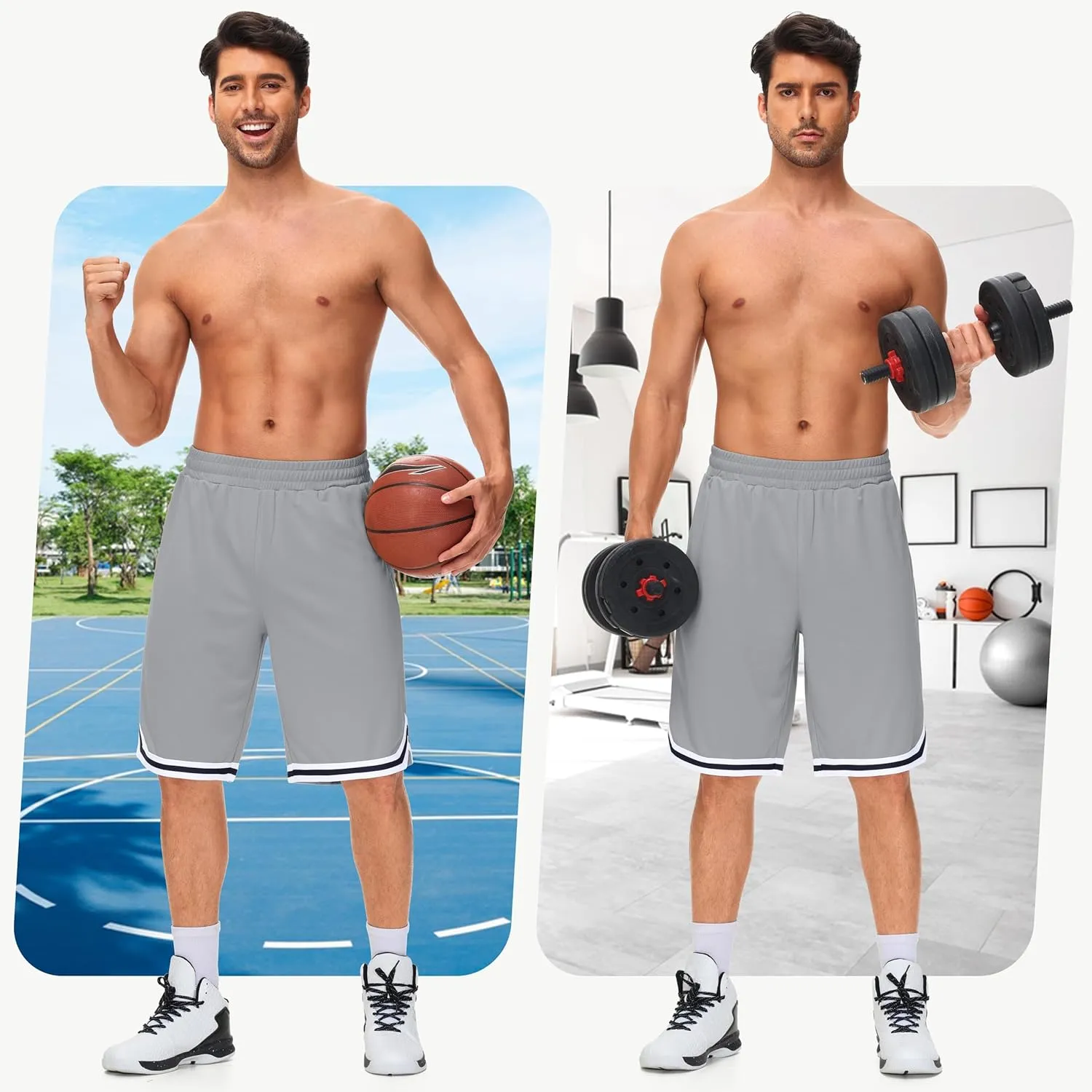 JWM Mens Long Basketball Shorts with Zip Pockets - 11" Mesh Athletic Gym Workout Sport Shorts Quick Dry Lightweight
