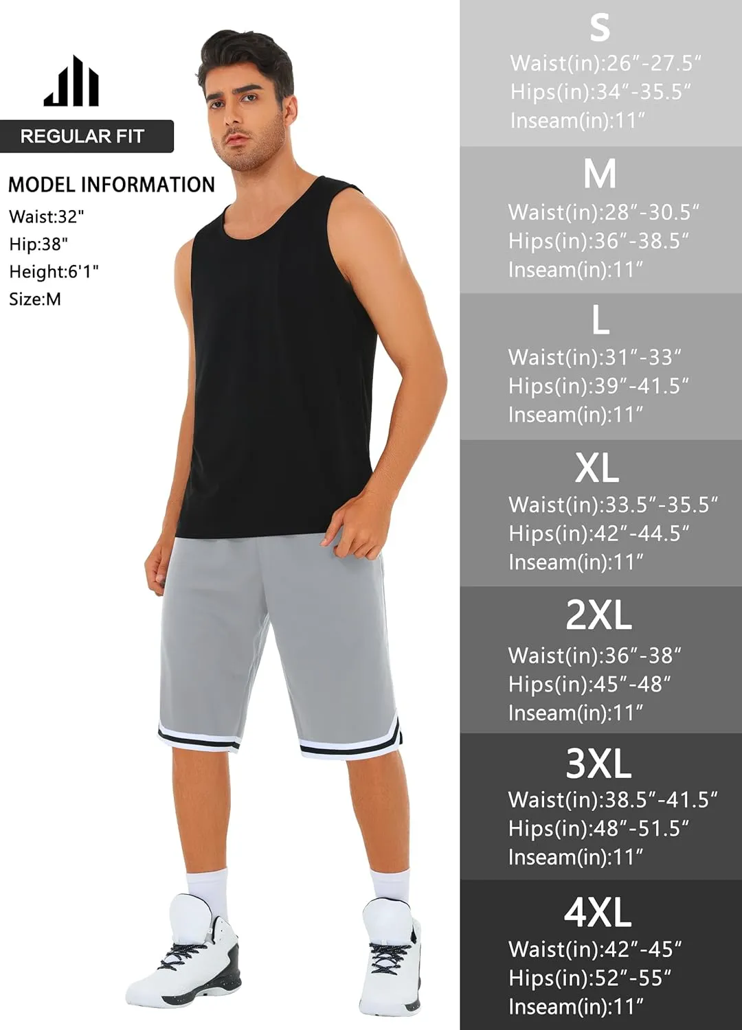 JWM Mens Long Basketball Shorts with Zip Pockets - 11" Mesh Athletic Gym Workout Sport Shorts Quick Dry Lightweight