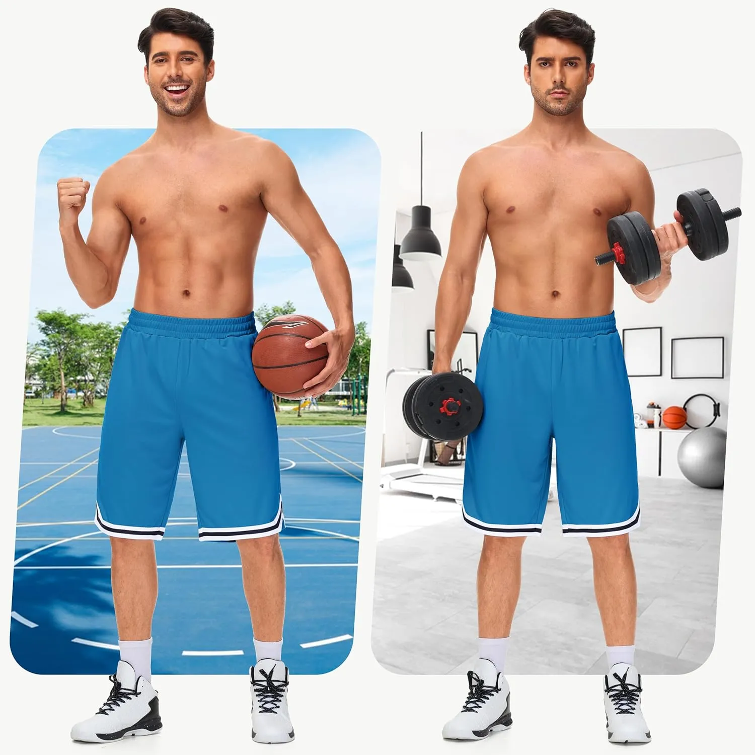 JWM Mens Long Basketball Shorts with Zip Pockets - 11" Mesh Athletic Gym Workout Sport Shorts Quick Dry Lightweight