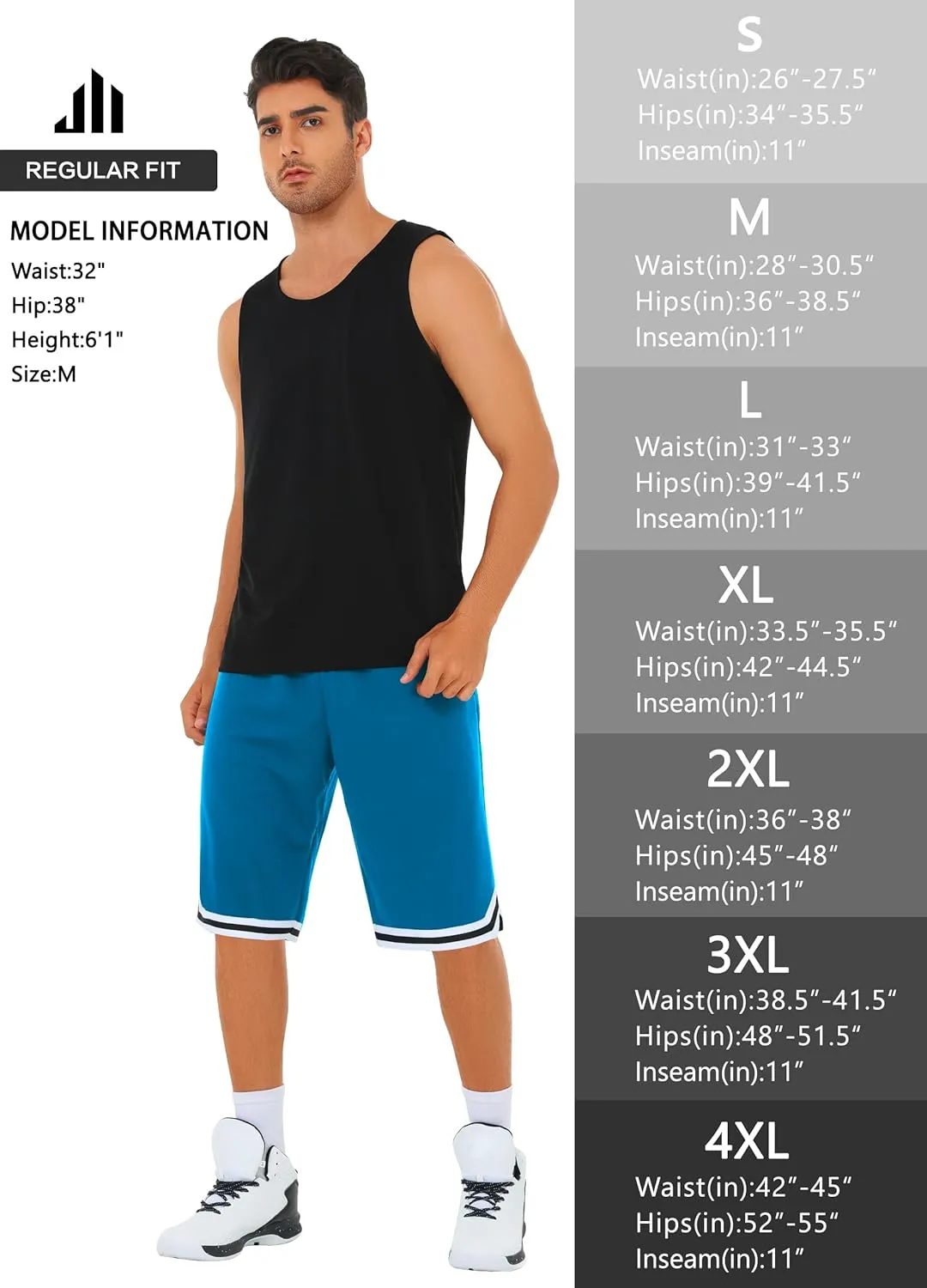 JWM Mens Long Basketball Shorts with Zip Pockets - 11" Mesh Athletic Gym Workout Sport Shorts Quick Dry Lightweight