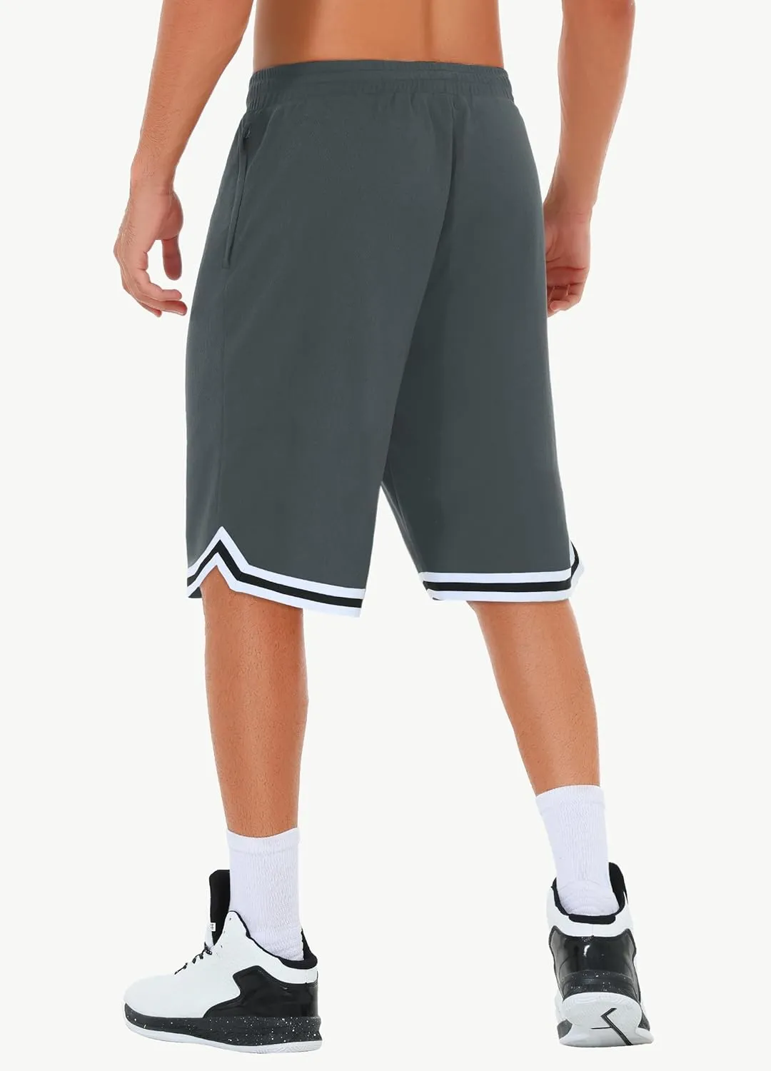JWM Mens Long Basketball Shorts with Zip Pockets - 11" Mesh Athletic Gym Workout Sport Shorts Quick Dry Lightweight