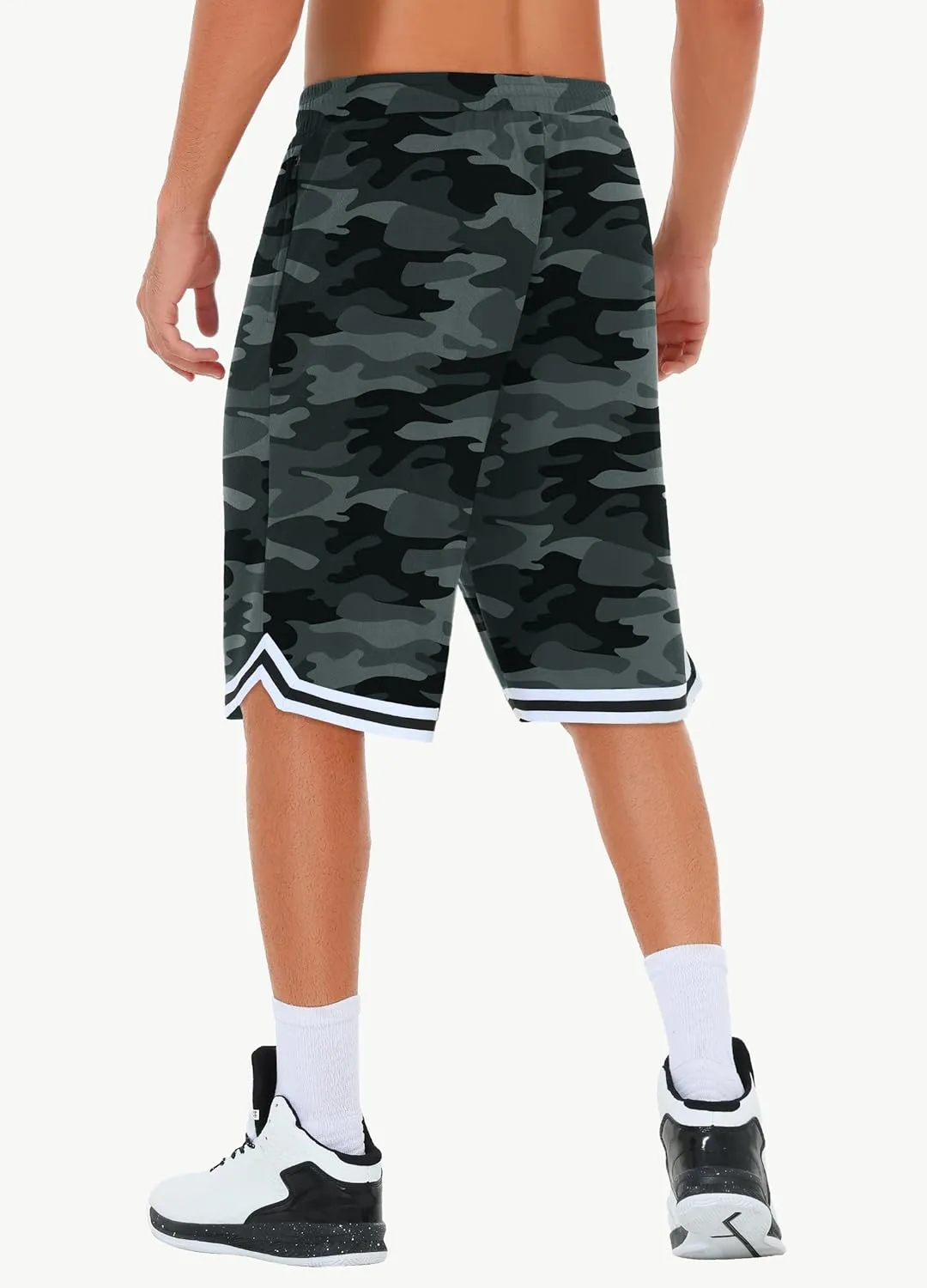 JWM Mens Long Basketball Shorts with Zip Pockets - 11" Mesh Athletic Gym Workout Sport Shorts Quick Dry Lightweight