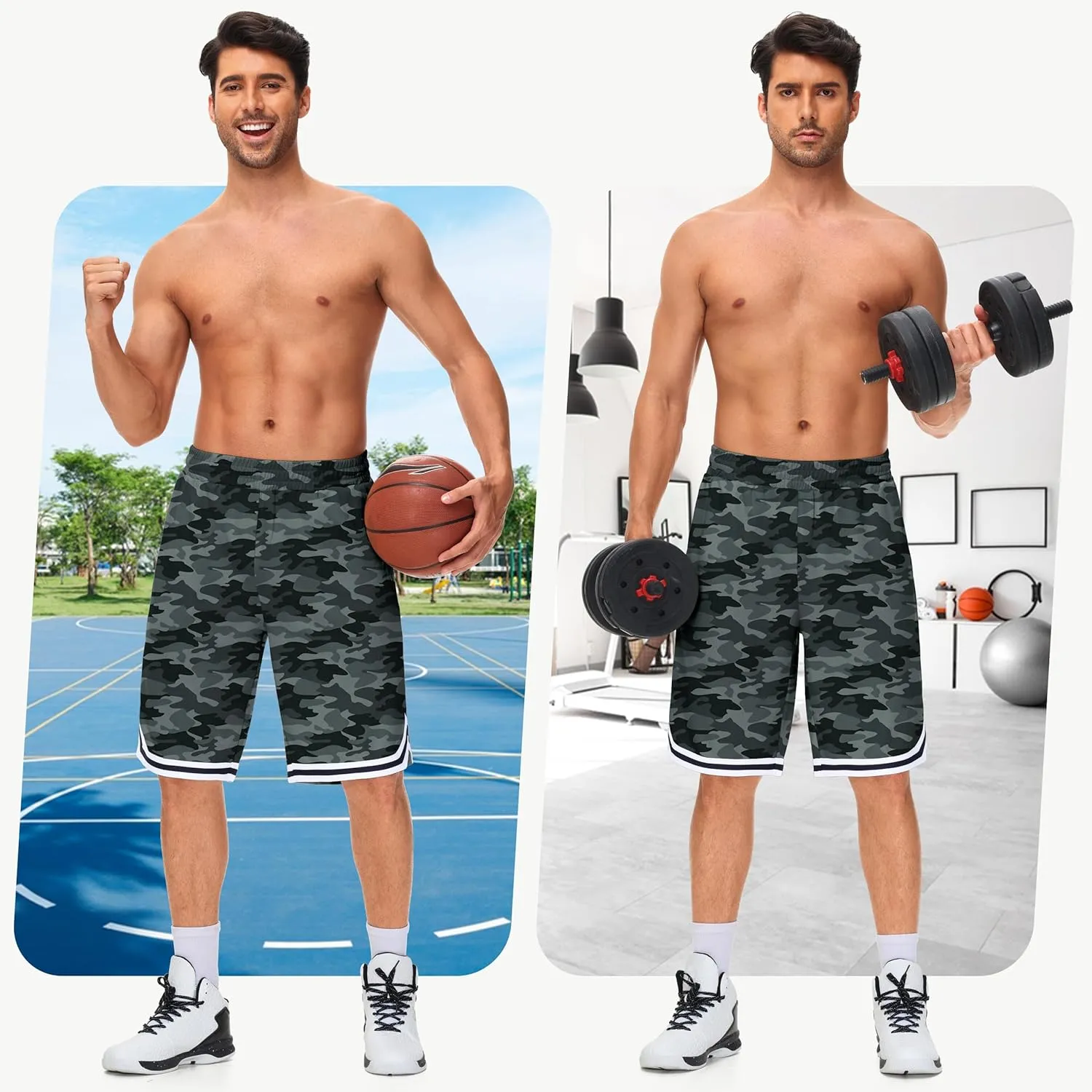 JWM Mens Long Basketball Shorts with Zip Pockets - 11" Mesh Athletic Gym Workout Sport Shorts Quick Dry Lightweight