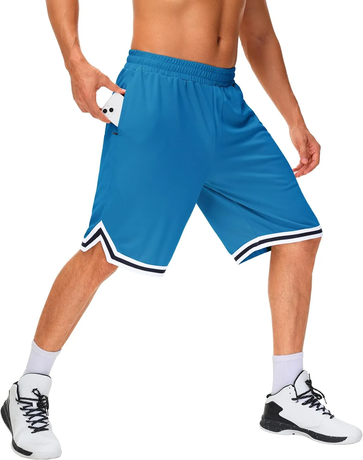 JWM Mens Long Basketball Shorts with Zip Pockets - 11" Mesh Athletic Gym Workout Sport Shorts Quick Dry Lightweight