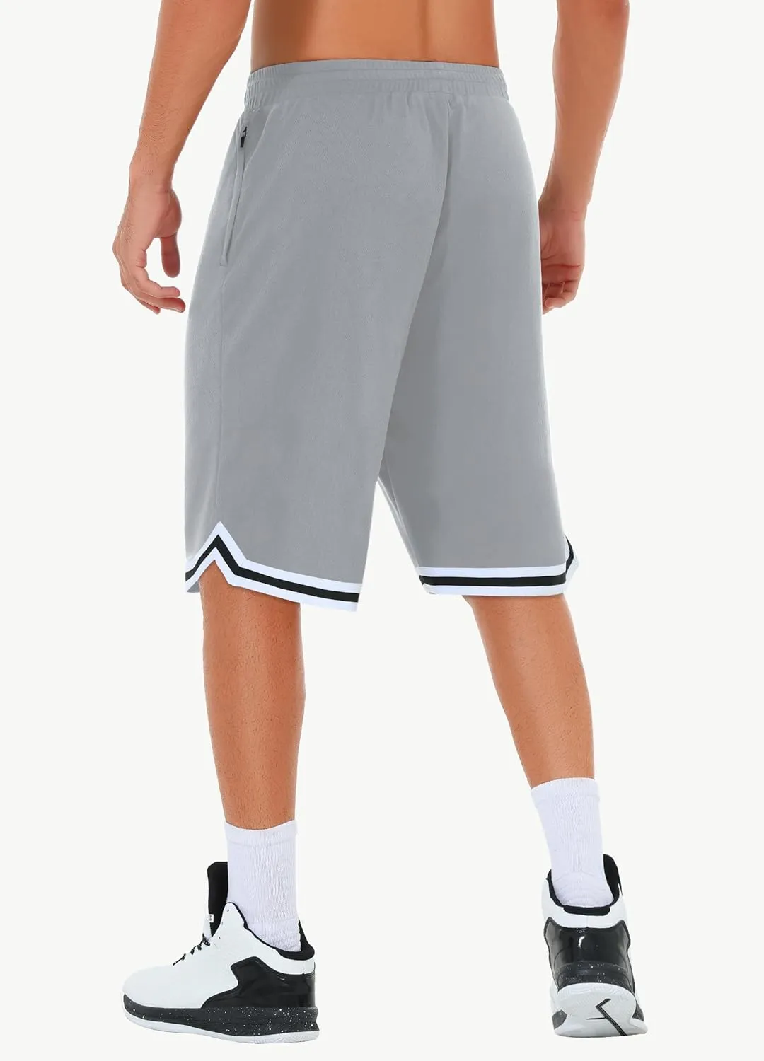 JWM Mens Long Basketball Shorts with Zip Pockets - 11" Mesh Athletic Gym Workout Sport Shorts Quick Dry Lightweight