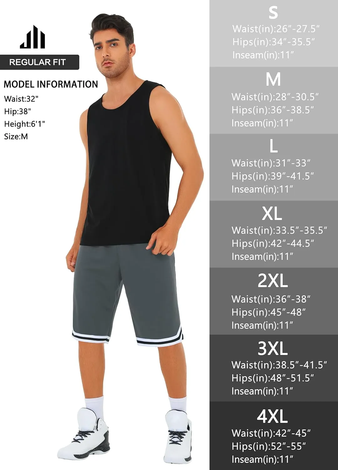 JWM Mens Long Basketball Shorts with Zip Pockets - 11" Mesh Athletic Gym Workout Sport Shorts Quick Dry Lightweight