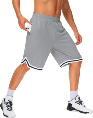 JWM Mens Long Basketball Shorts with Zip Pockets - 11" Mesh Athletic Gym Workout Sport Shorts Quick Dry Lightweight