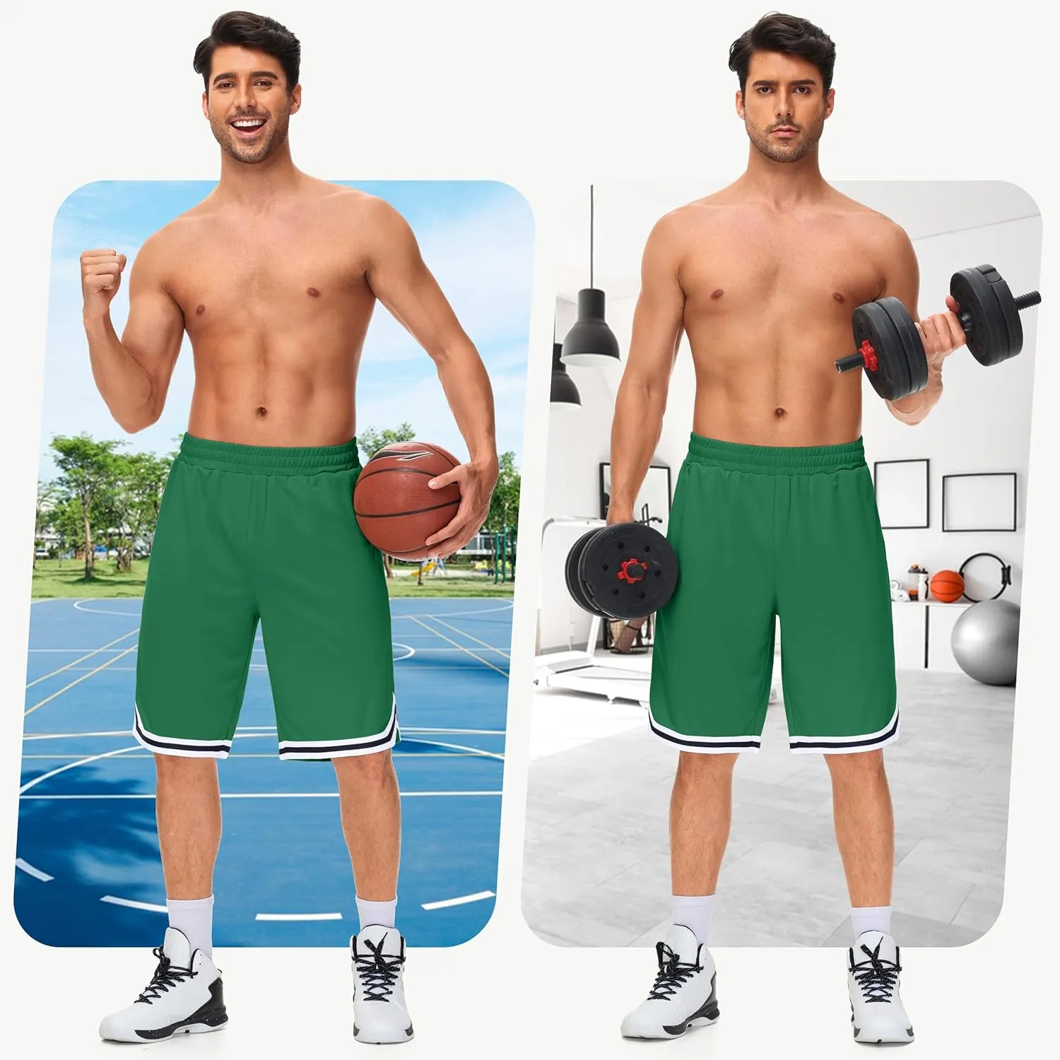 JWM Mens Long Basketball Shorts with Zip Pockets - 11" Mesh Athletic Gym Workout Sport Shorts Quick Dry Lightweight