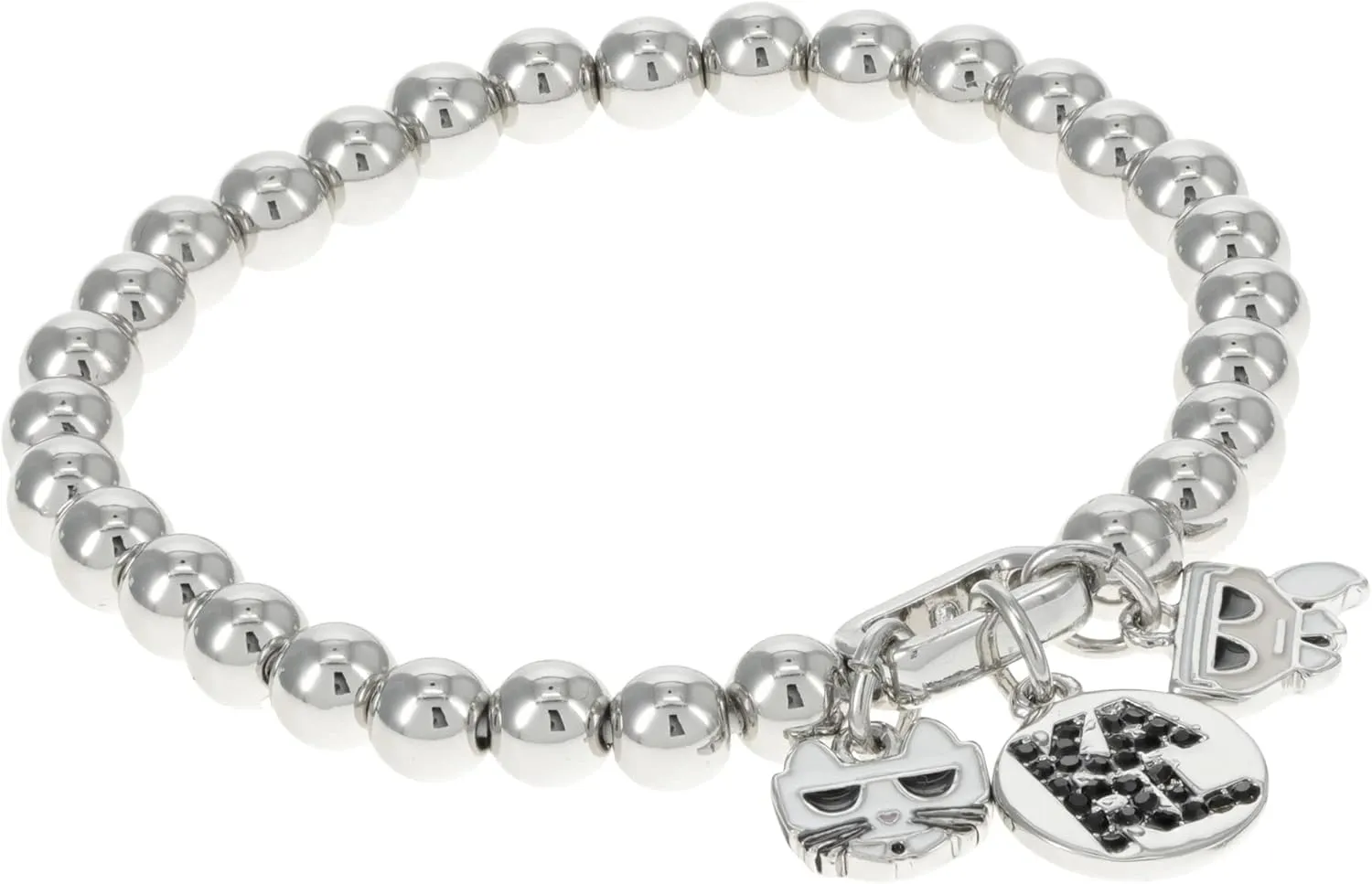 Karl Lagerfeld Paris Beaded Charm Stretch Bracelet, Rhodium/Jet, One Size