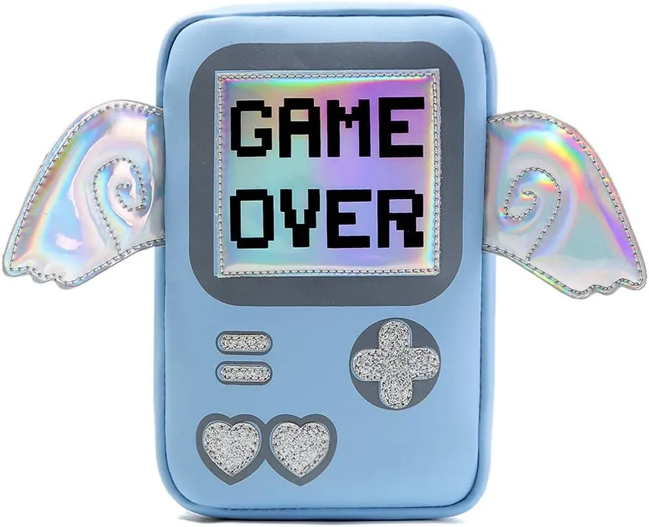 Kawaii purse game over shaped crossbody shoulder Messenger bag (blue)