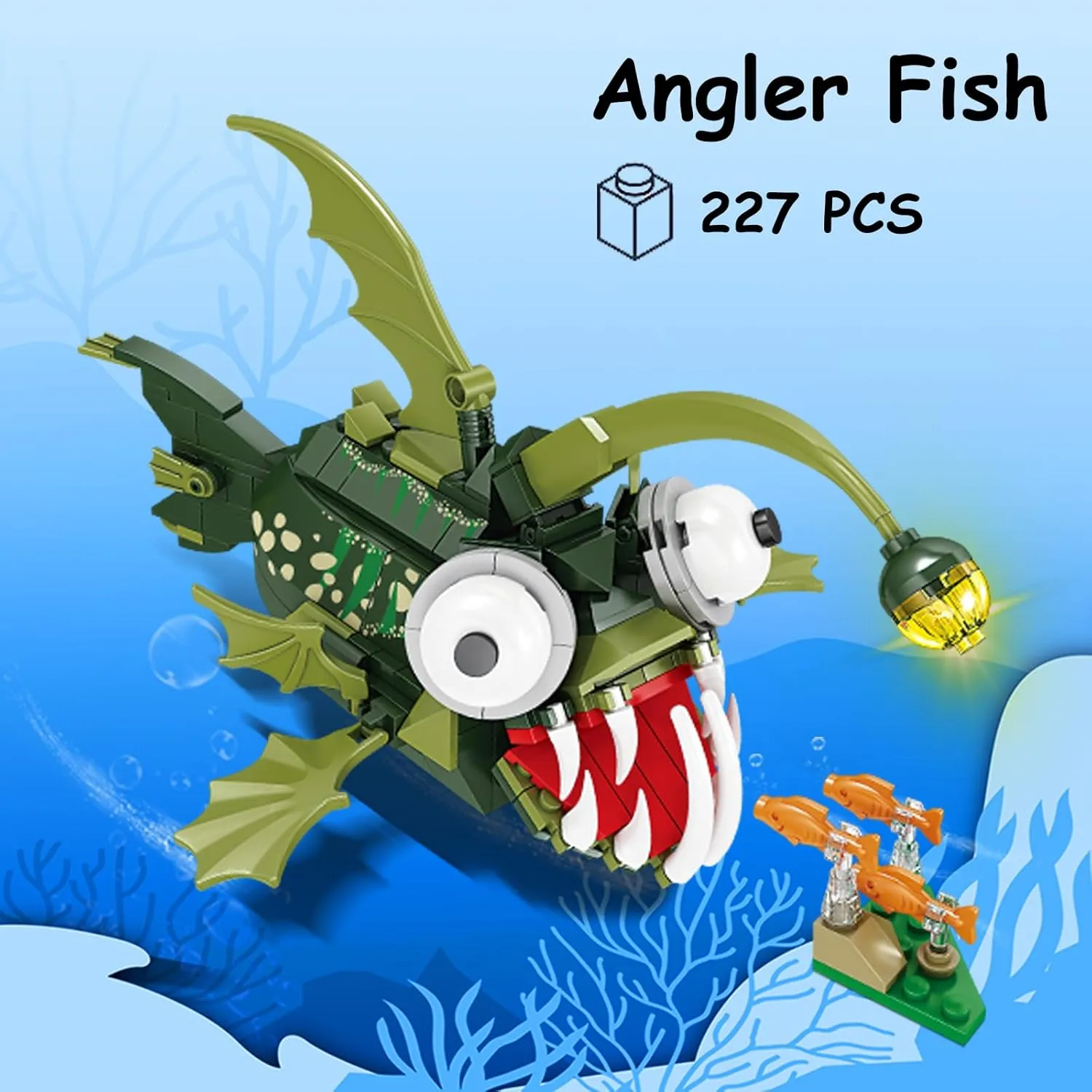 KAZI Angler Fish Toy Building Set,Deep Sea Creatures Building Blocks,Ocean Animal Toys for Kids Ages 6 7 8 9 10 Plus Boys Girls,Halloween Party Favors,Christmas Birthday Gift,Easter Stuffers