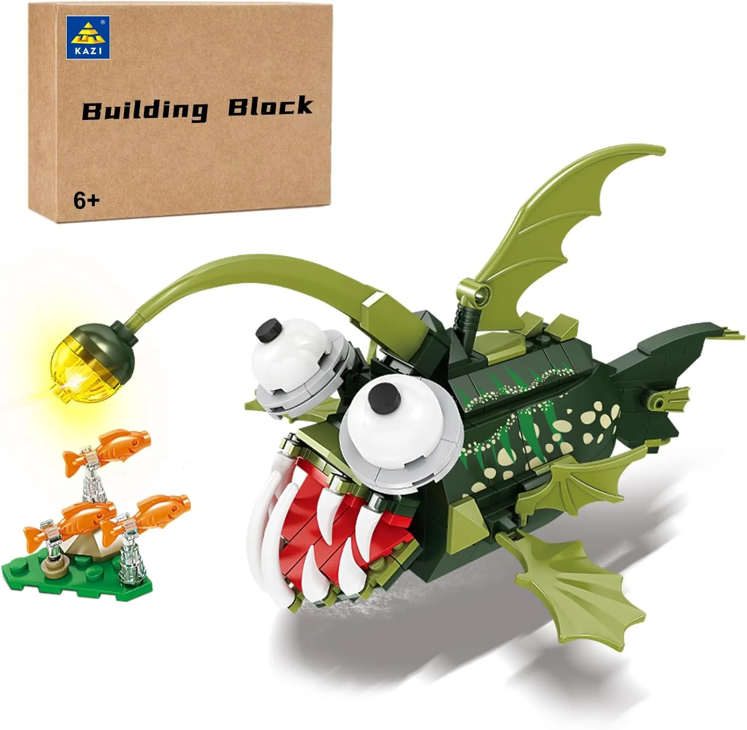 KAZI Angler Fish Toy Building Set,Deep Sea Creatures Building Blocks,Ocean Animal Toys for Kids Ages 6 7 8 9 10 Plus Boys Girls,Halloween Party Favors,Christmas Birthday Gift,Easter Stuffers