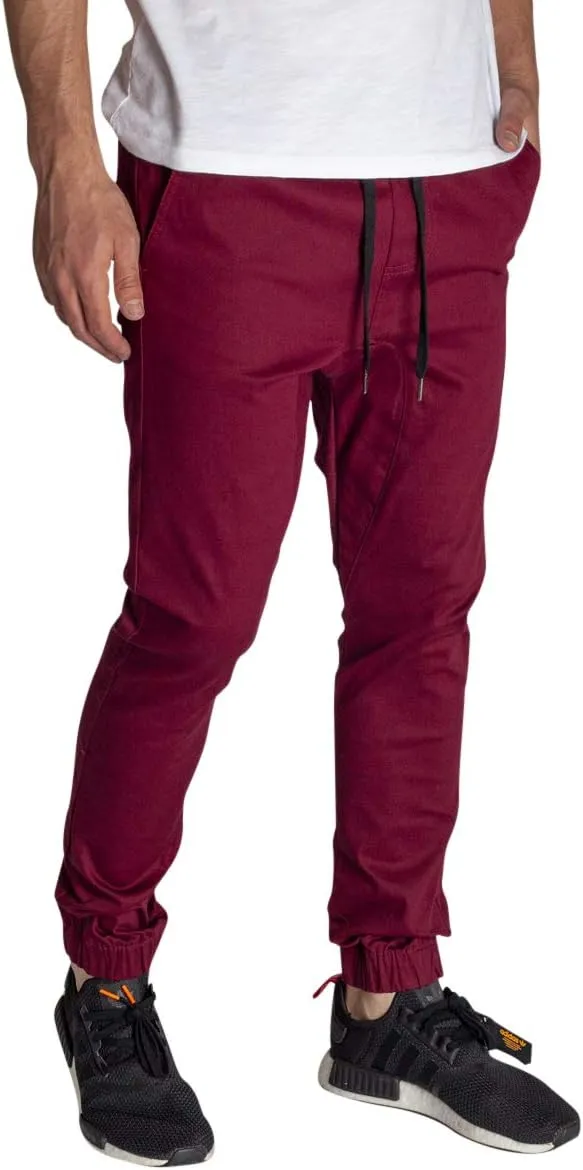 KDNK Men's Jogger Fit Stretch Twill Elastic Waist and Leg Drop Crotch Pants