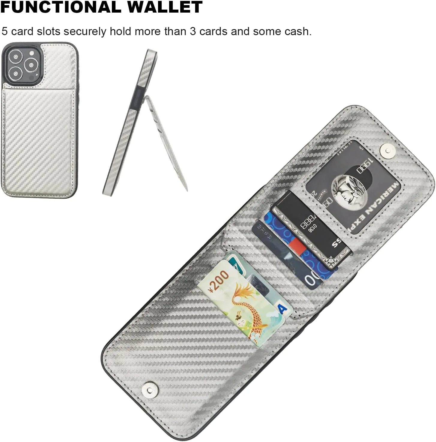 KIHUWEY Compatible with iPhone 13 Pro Max Case Wallet with Credit Card Holder, Premium Leather Magnetic Clasp Kickstand Heavy Duty Protective Cover for iPhone 13 Pro Max 6.7 Inch (Carbon Gray)