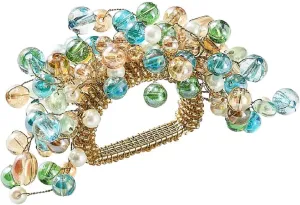 Kim Seybert Spritz Napkin Ring in Natural & Seafoam, Set of 4