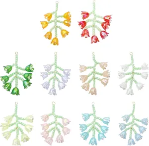 KitBeads 10Pcs Random Lily of The Valley Charms Glass Seed Beaded Flower Charms Handmade Bellflower Keychain Charms for Jewelry Making Keychain Bag Decor
