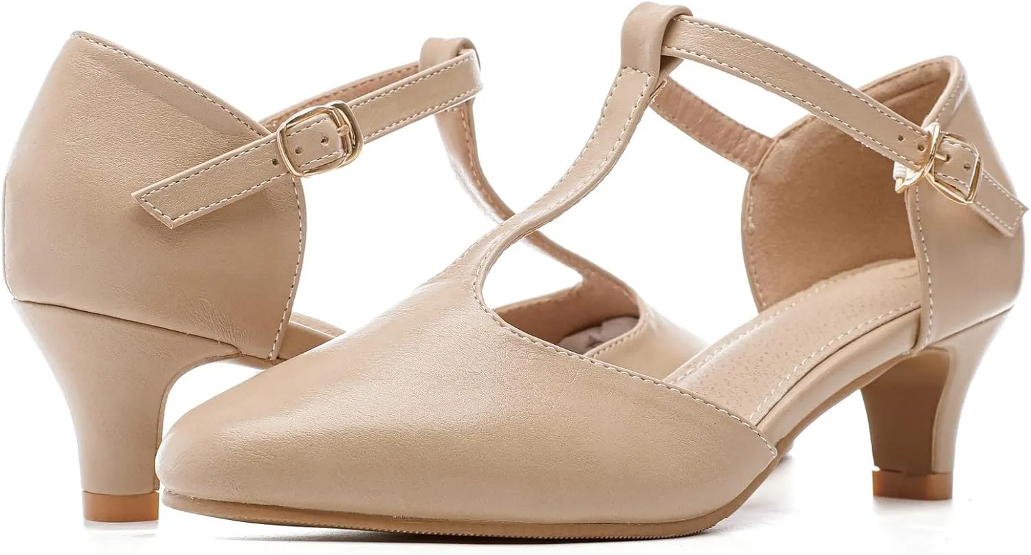 kkdom Women's Closed Toe T-Strap Low Heel Mary Jane Pumps Wedding Dress Shoes