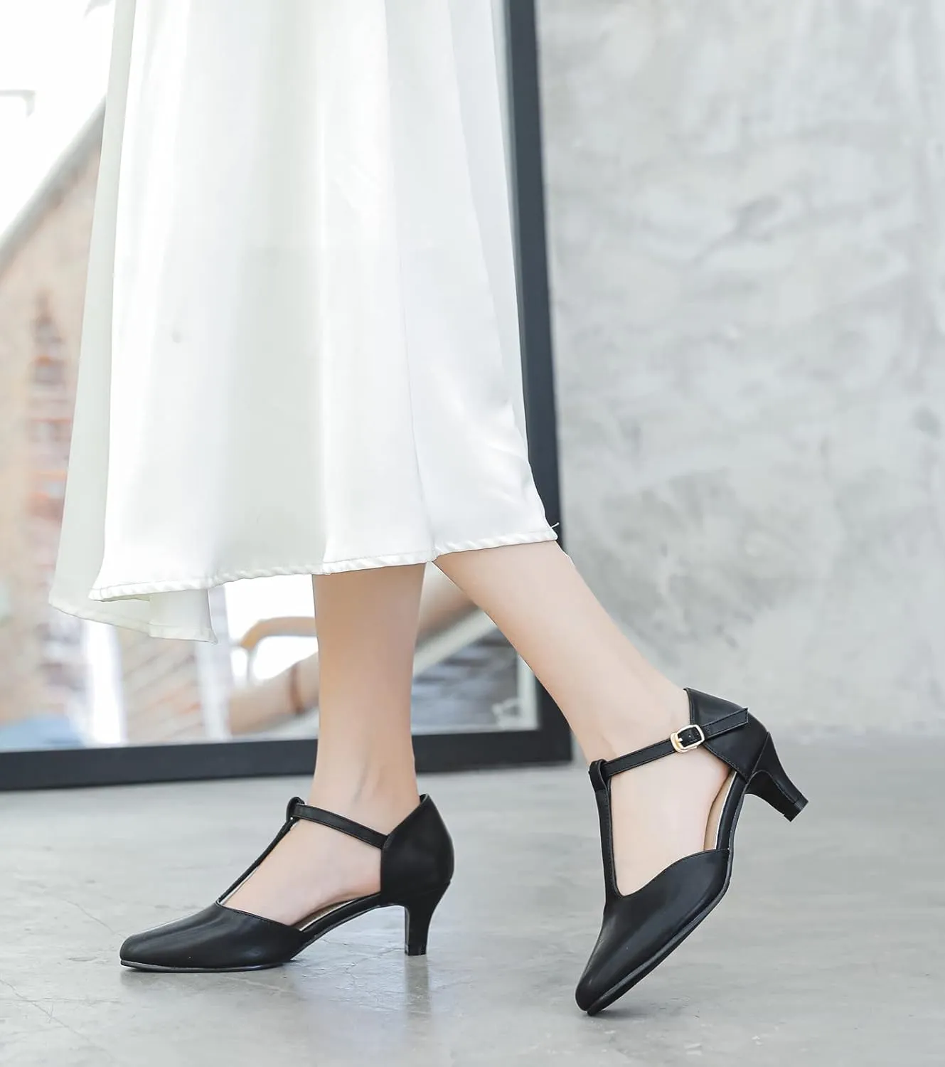 kkdom Women's Closed Toe T-Strap Low Heel Mary Jane Pumps Wedding Dress Shoes