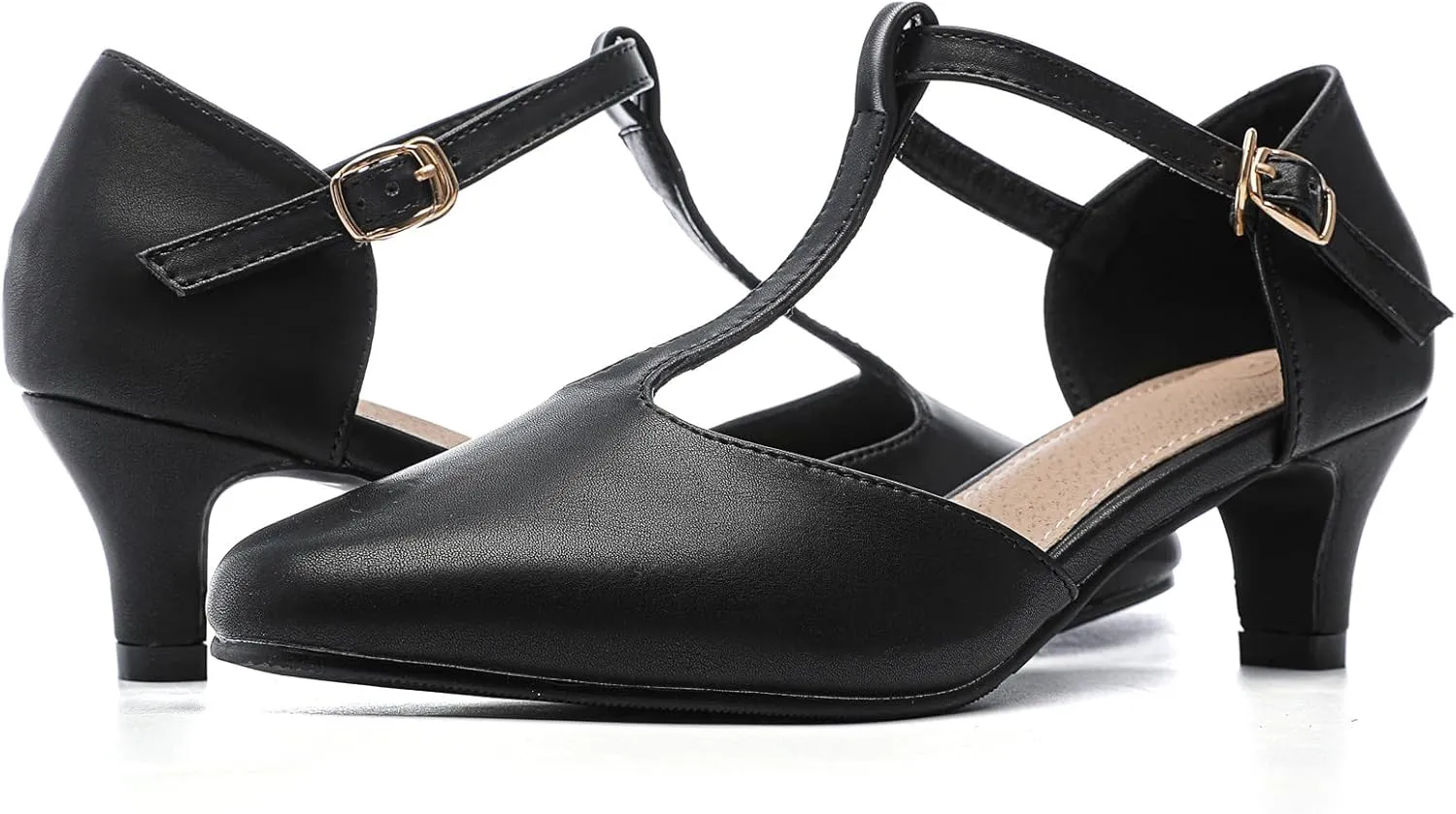 kkdom Women's Closed Toe T-Strap Low Heel Mary Jane Pumps Wedding Dress Shoes
