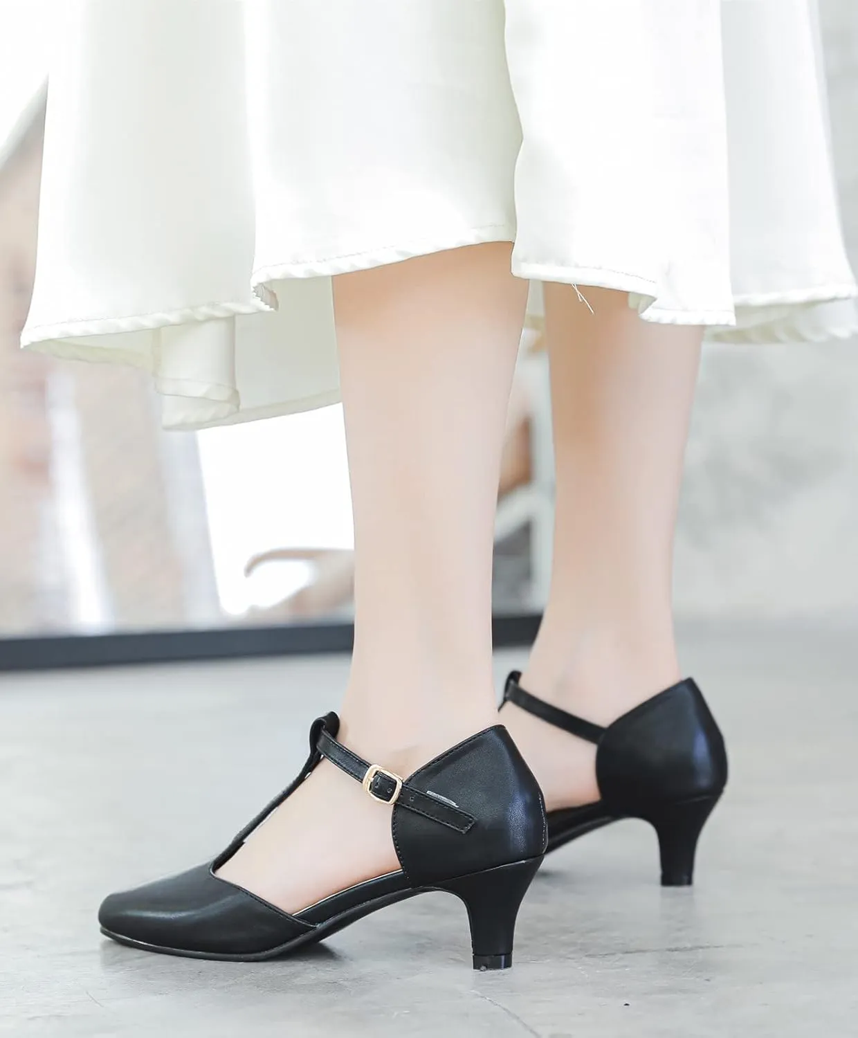 kkdom Women's Closed Toe T-Strap Low Heel Mary Jane Pumps Wedding Dress Shoes