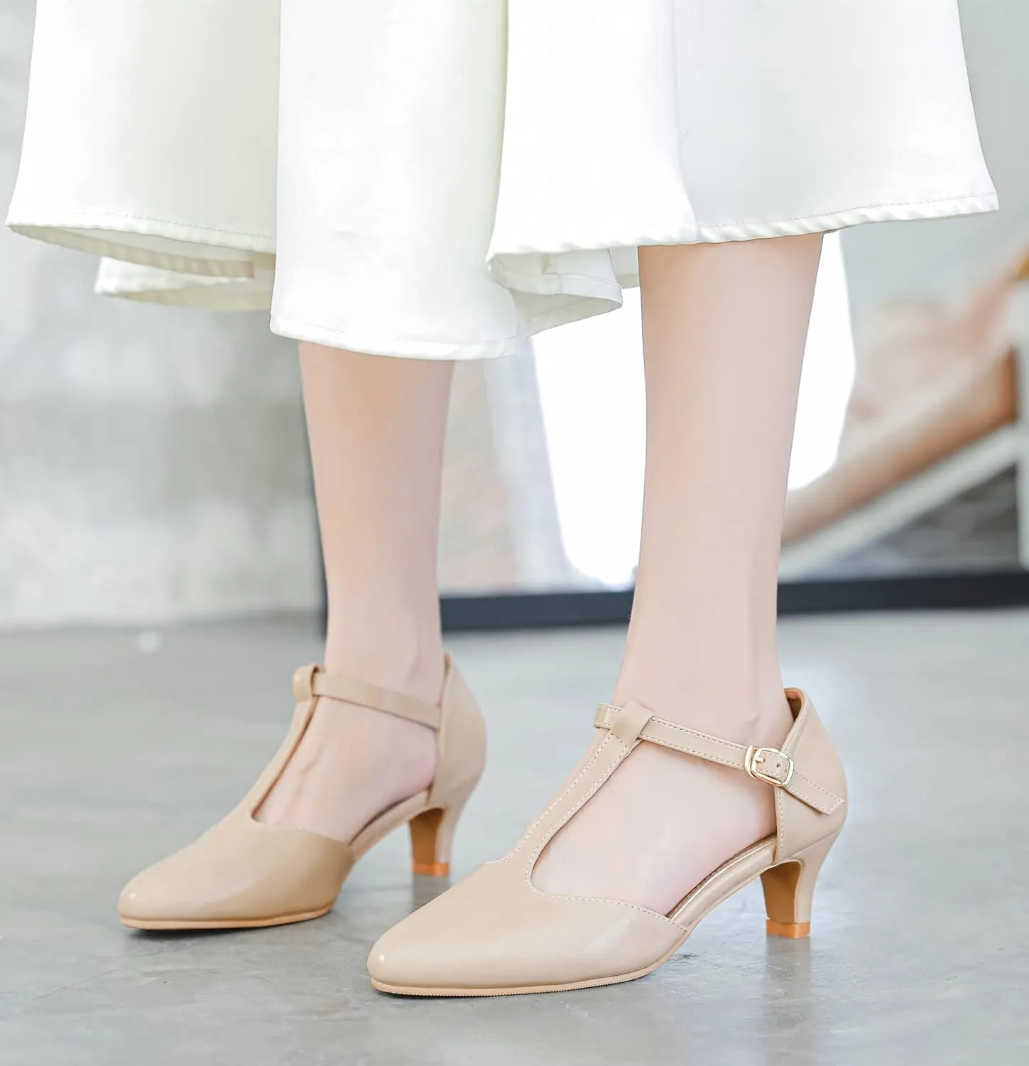 kkdom Women's Closed Toe T-Strap Low Heel Mary Jane Pumps Wedding Dress Shoes
