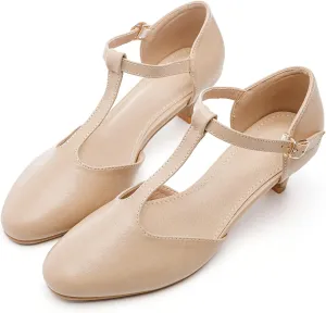 kkdom Women's Closed Toe T-Strap Low Heel Mary Jane Pumps Wedding Dress Shoes