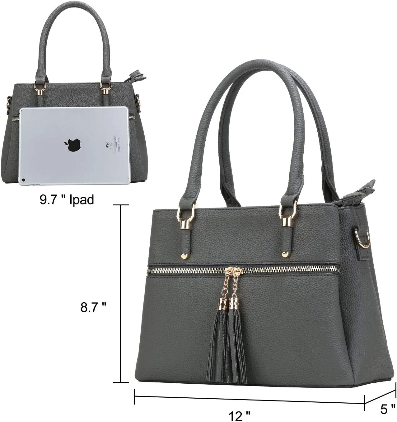 KKXIU Women Satchel Bags Handle Shoulder Handbags and Purses Pockets Zipper Leather Crossbody Bags