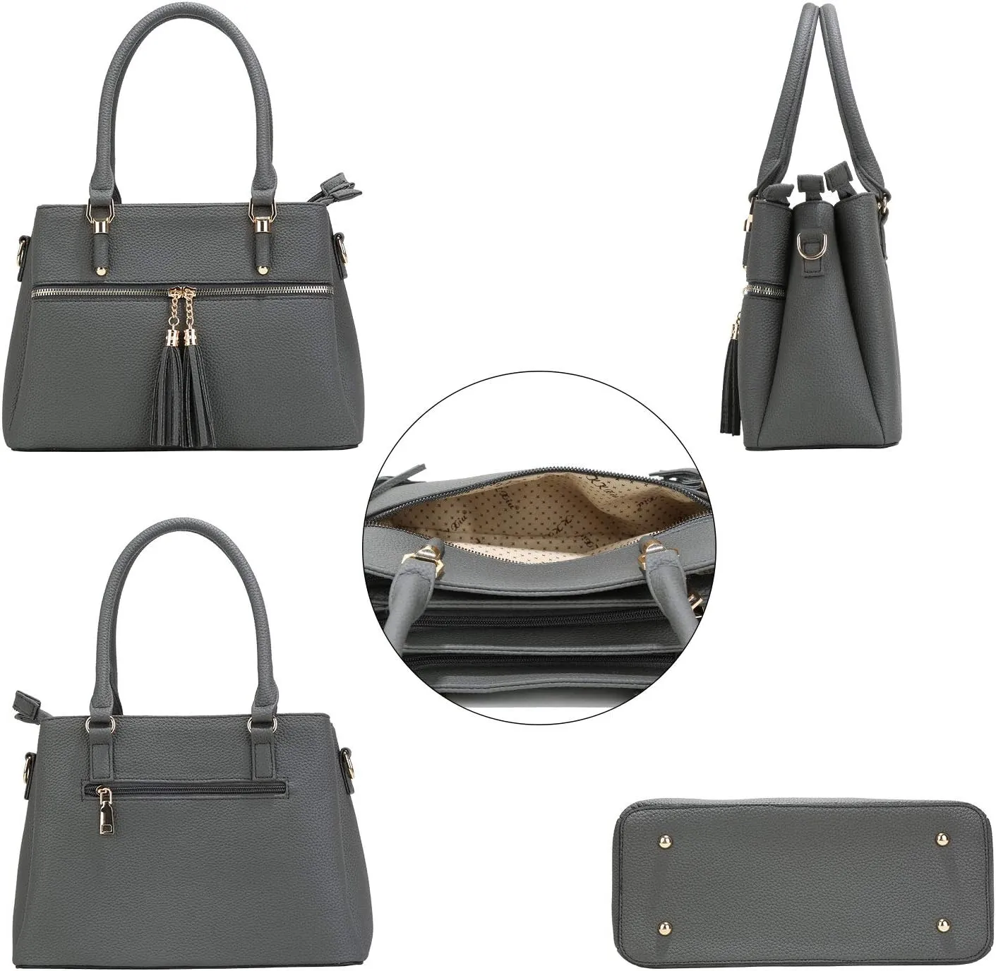 KKXIU Women Satchel Bags Handle Shoulder Handbags and Purses Pockets Zipper Leather Crossbody Bags