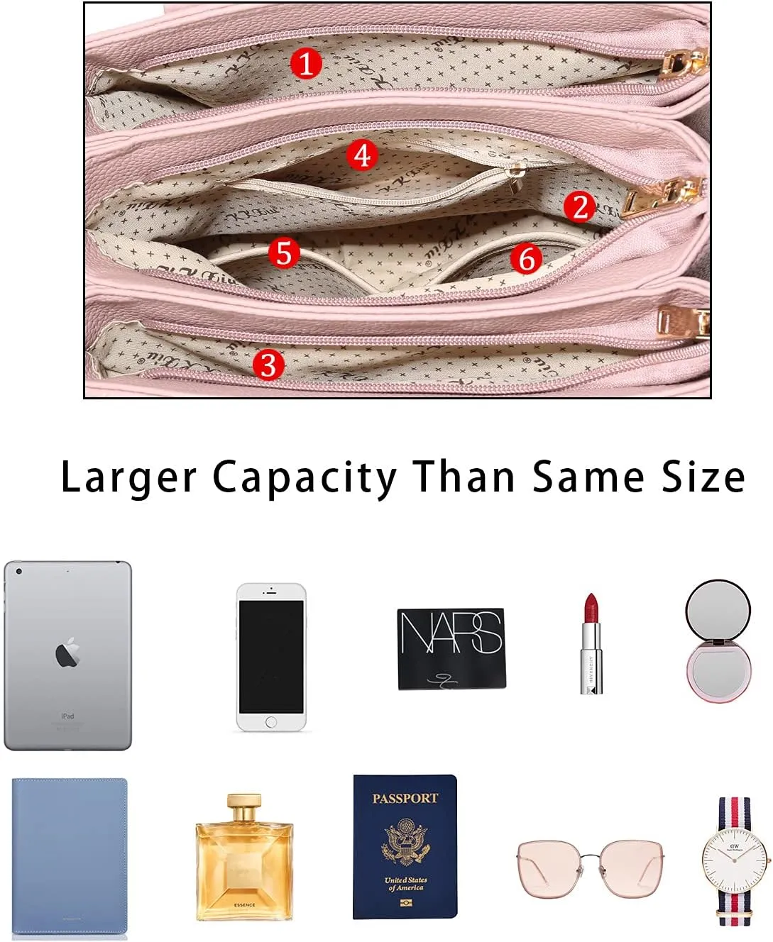 KKXIU Women Satchel Bags Handle Shoulder Handbags and Purses Pockets Zipper Leather Crossbody Bags
