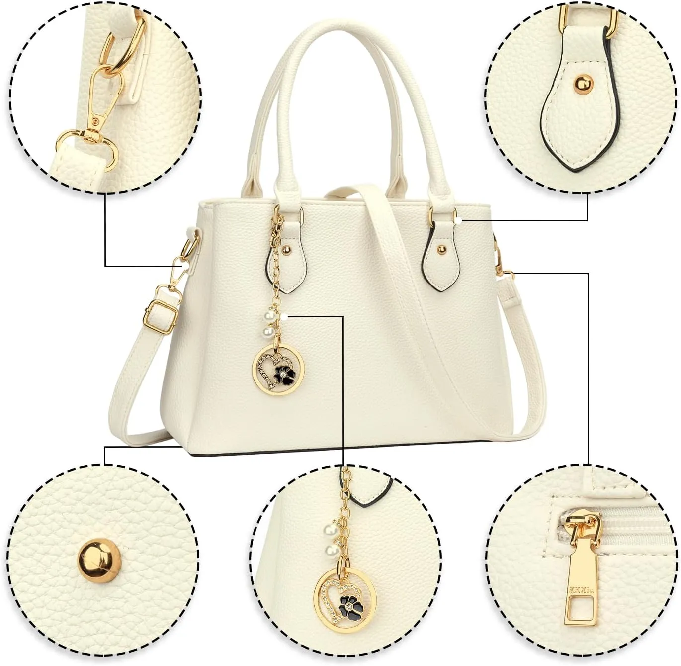 KKXIU Women Satchel Bags Handle Shoulder Handbags and Purses Pockets Zipper Leather Crossbody Bags