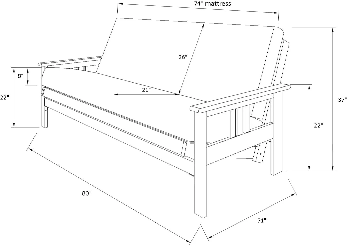 Kodiak Furniture Monterey Futon Set with Storage Drawers, with Espresso Base and Oregon Trail Java Mattress