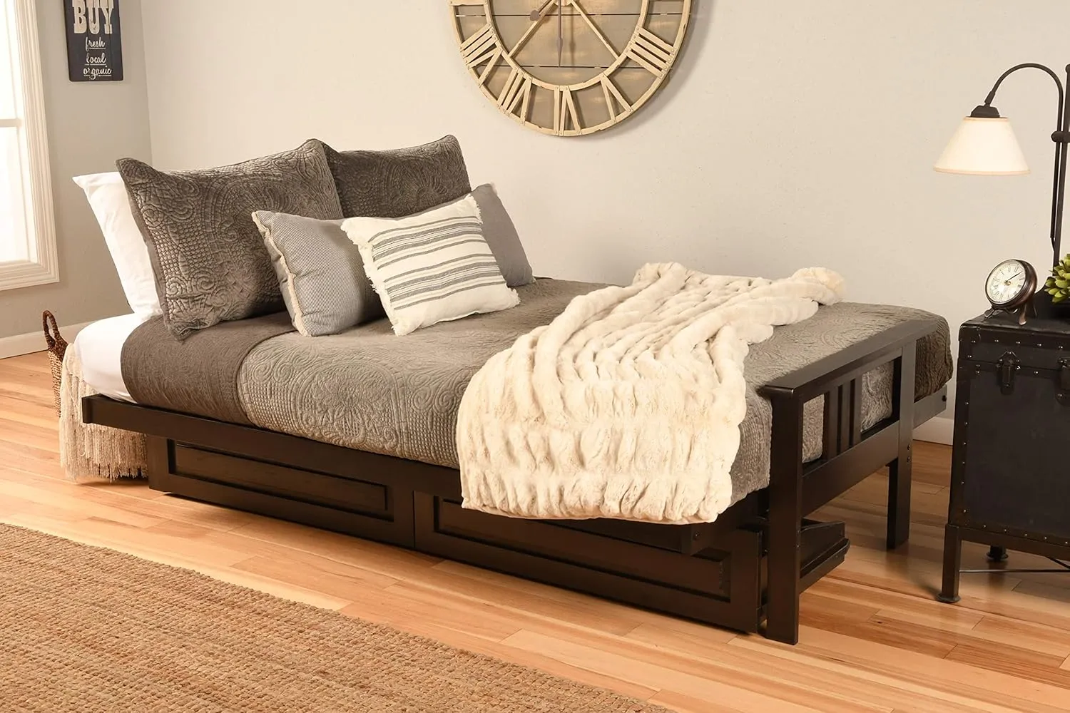 Kodiak Furniture Monterey Futon Set with Storage Drawers, with Espresso Base and Oregon Trail Java Mattress