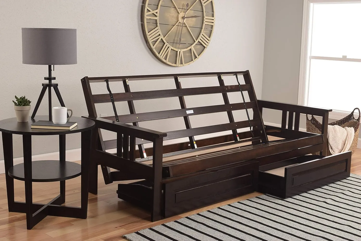 Kodiak Furniture Monterey Futon Set with Storage Drawers, with Espresso Base and Oregon Trail Java Mattress