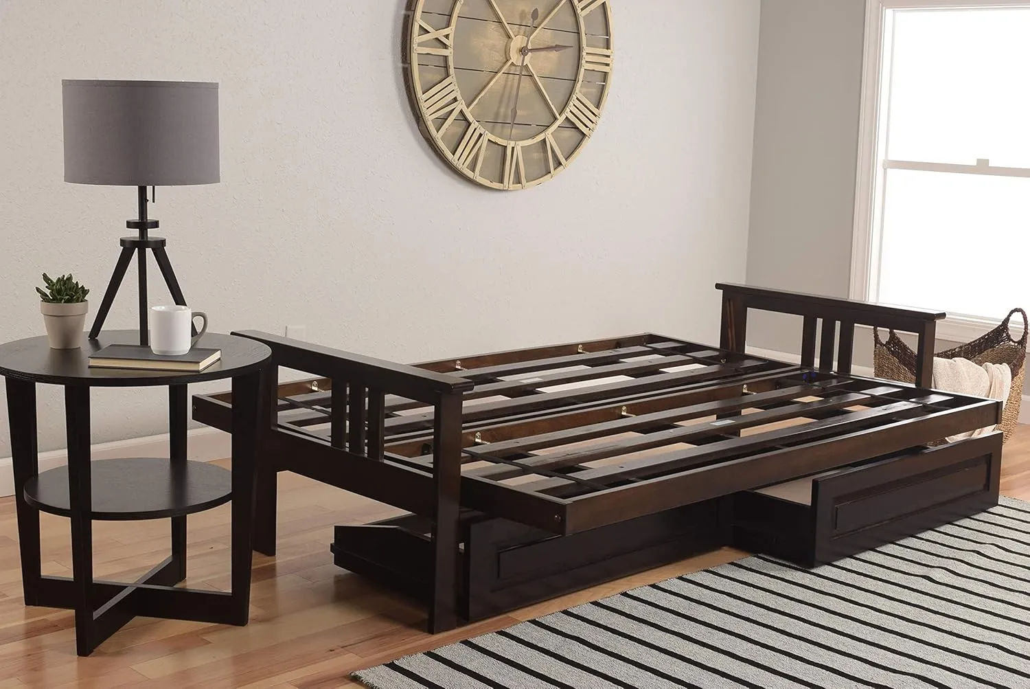 Kodiak Furniture Monterey Futon Set with Storage Drawers, with Espresso Base and Oregon Trail Java Mattress