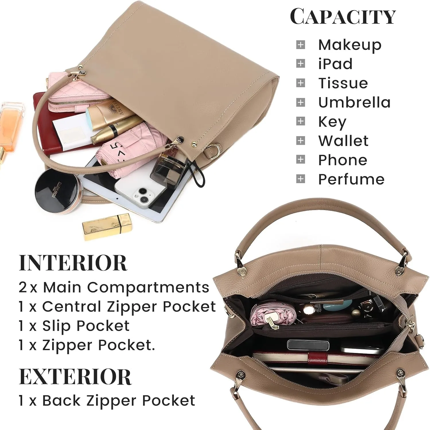 KOGTLA Women Genuine Leather Purses Handbags Tote Bag Shoulder Bag Top Handle Satchel Ladies Crossbody Hobo Bags Bucket Bag
