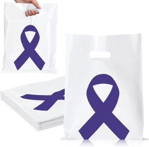 Kolldenn 50 Pcs Purple Ribbon Cancer Awareness Bags Pancreatic Cancer Alzheimer Awareness Product Gift Bags with Handle Domestic Violence Epilepsy Lupus Animal Abuse Supplies for Fundraiser Event