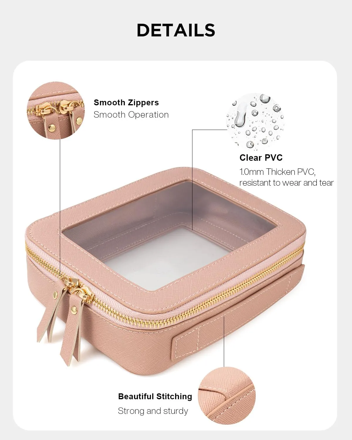 KOTORA Small Makeup Bag for Purse Cute Travel Makeup Bag Clear Cosmetic Bag with Zipper, Car Make Up Bag Organizer Storage Traveling Car Accessories Travel Essentials for Women (Nude Pink)