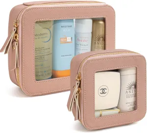 KOTORA Small Makeup Bag for Purse Cute Travel Makeup Bag Clear Cosmetic Bag with Zipper, Car Make Up Bag Organizer Storage Traveling Car Accessories Travel Essentials for Women (Nude Pink)