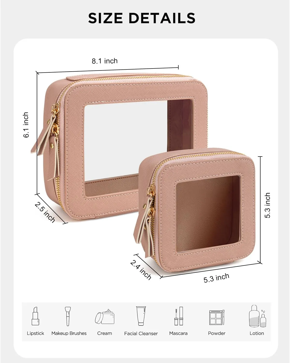 KOTORA Small Makeup Bag for Purse Cute Travel Makeup Bag Clear Cosmetic Bag with Zipper, Car Make Up Bag Organizer Storage Traveling Car Accessories Travel Essentials for Women (Nude Pink)