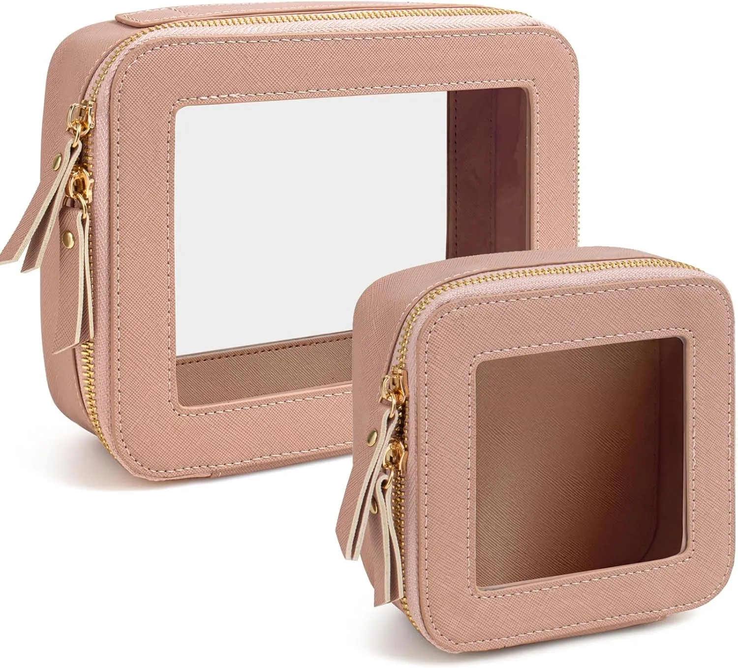 KOTORA Small Makeup Bag for Purse Cute Travel Makeup Bag Clear Cosmetic Bag with Zipper, Car Make Up Bag Organizer Storage Traveling Car Accessories Travel Essentials for Women (Nude Pink)