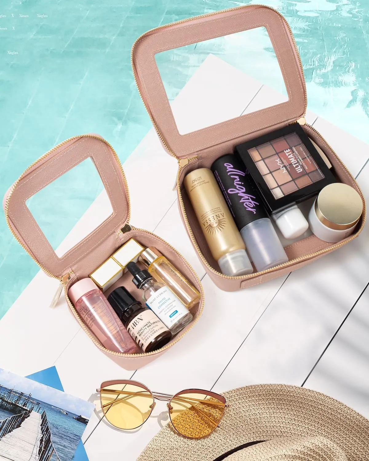 KOTORA Small Makeup Bag for Purse Cute Travel Makeup Bag Clear Cosmetic Bag with Zipper, Car Make Up Bag Organizer Storage Traveling Car Accessories Travel Essentials for Women (Nude Pink)