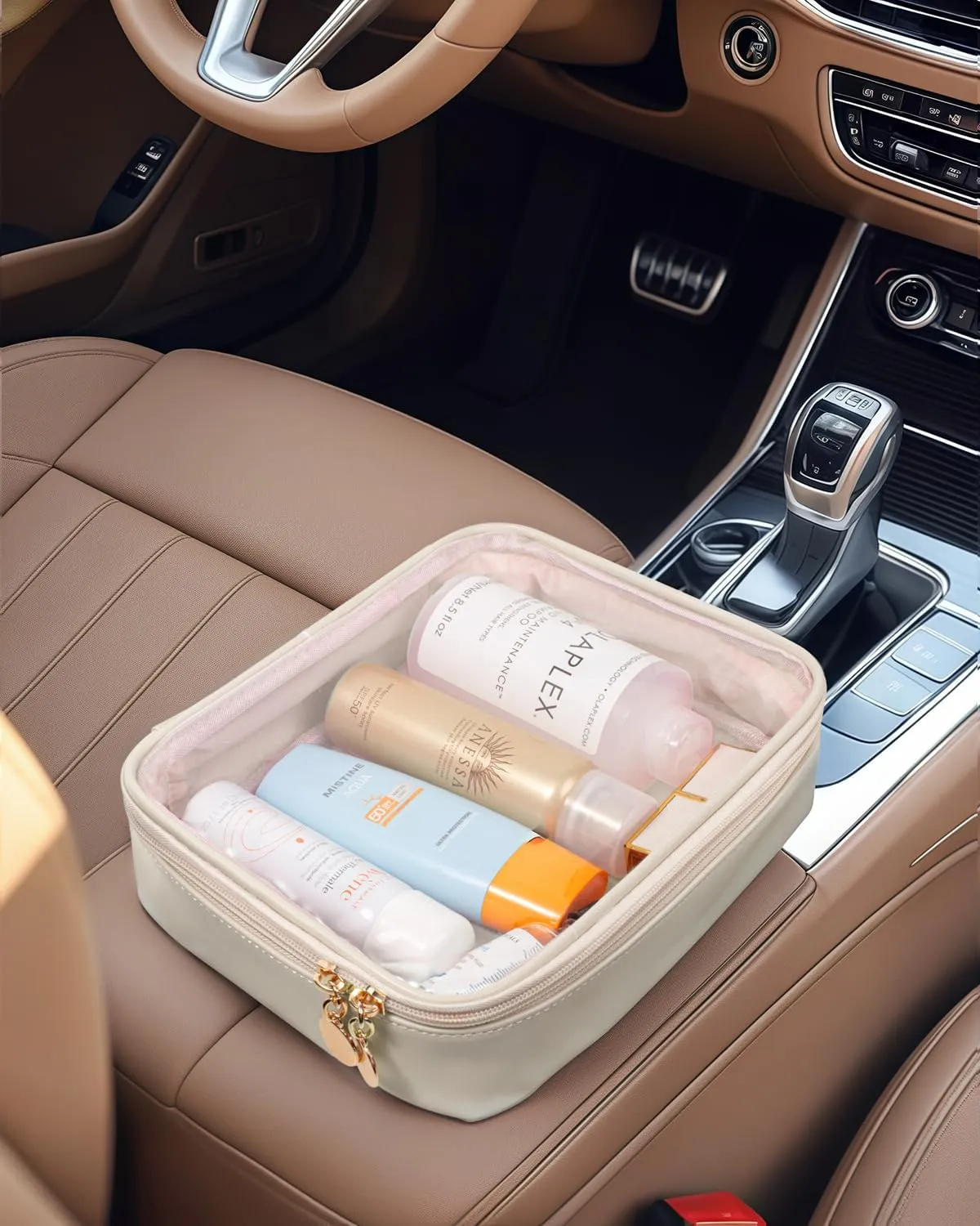 KOTORA TSA Approved Toiletry Bag with Mini Clear Makeup Bag Travel Size Beach Pool Bag Car Accessories for Women Her (1B White)