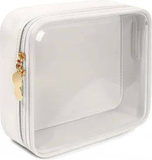 KOTORA TSA Approved Toiletry Bag with Mini Clear Makeup Bag Travel Size Beach Pool Bag Car Accessories for Women Her (1B White)