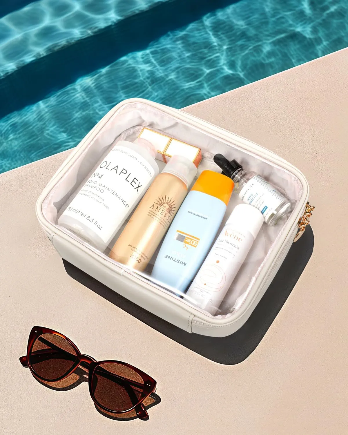 KOTORA TSA Approved Toiletry Bag with Mini Clear Makeup Bag Travel Size Beach Pool Bag Car Accessories for Women Her (1B White)