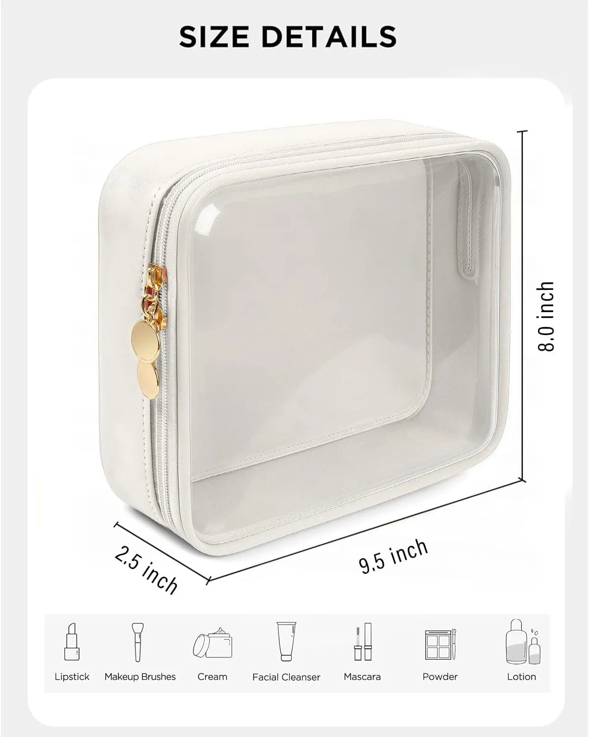 KOTORA TSA Approved Toiletry Bag with Mini Clear Makeup Bag Travel Size Beach Pool Bag Car Accessories for Women Her (1B White)