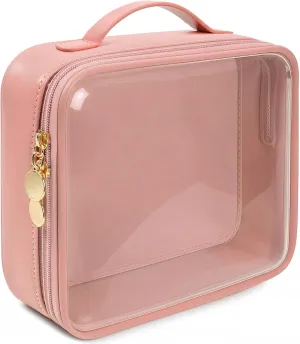 KOTORA TSA Approved Toiletry Bag with Mini Clear Makeup Bag Travel Size Beach Pool Bag Car Accessories for Women Her (1Handle-Pink)