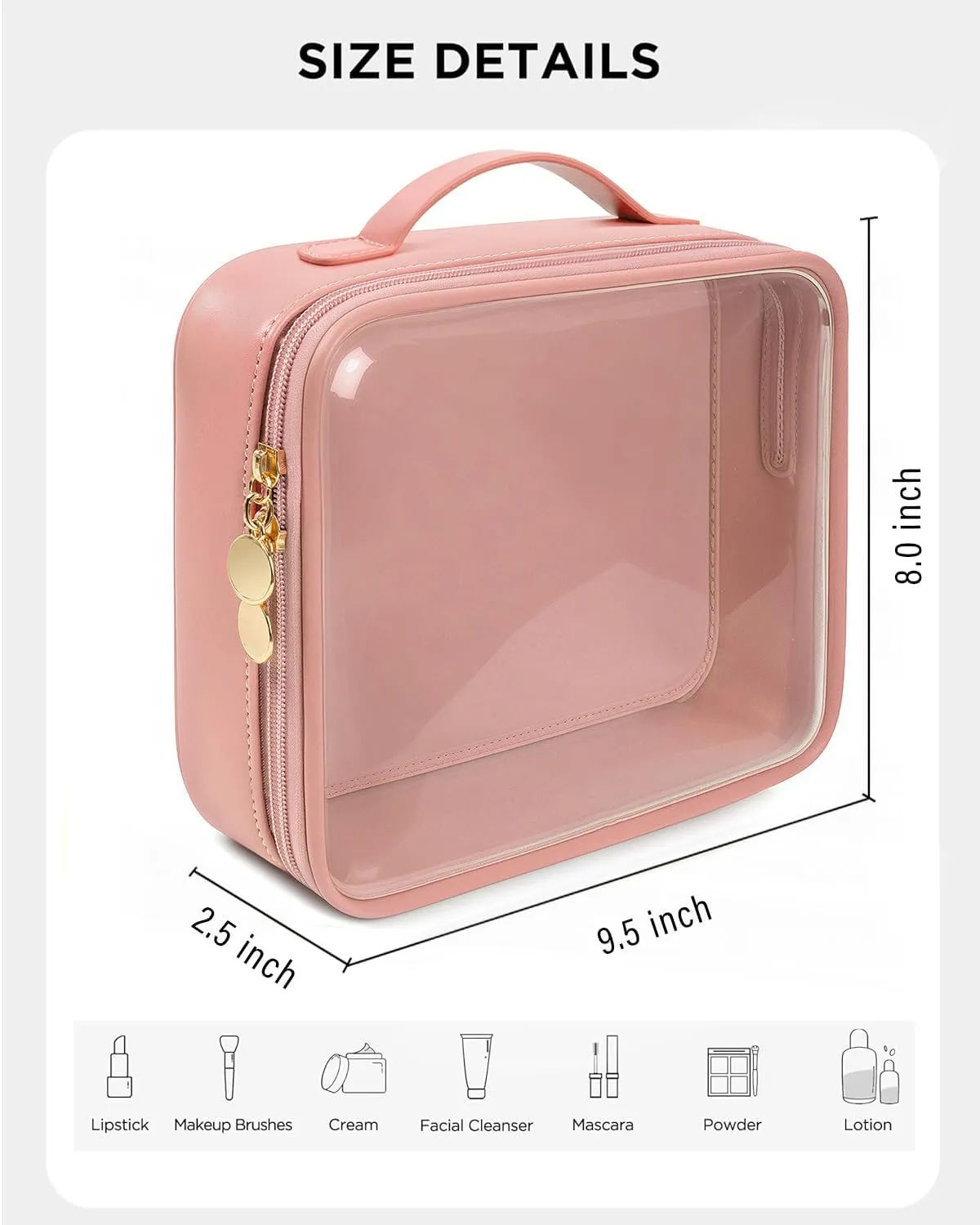 KOTORA TSA Approved Toiletry Bag with Mini Clear Makeup Bag Travel Size Beach Pool Bag Car Accessories for Women Her (1Handle-Pink)