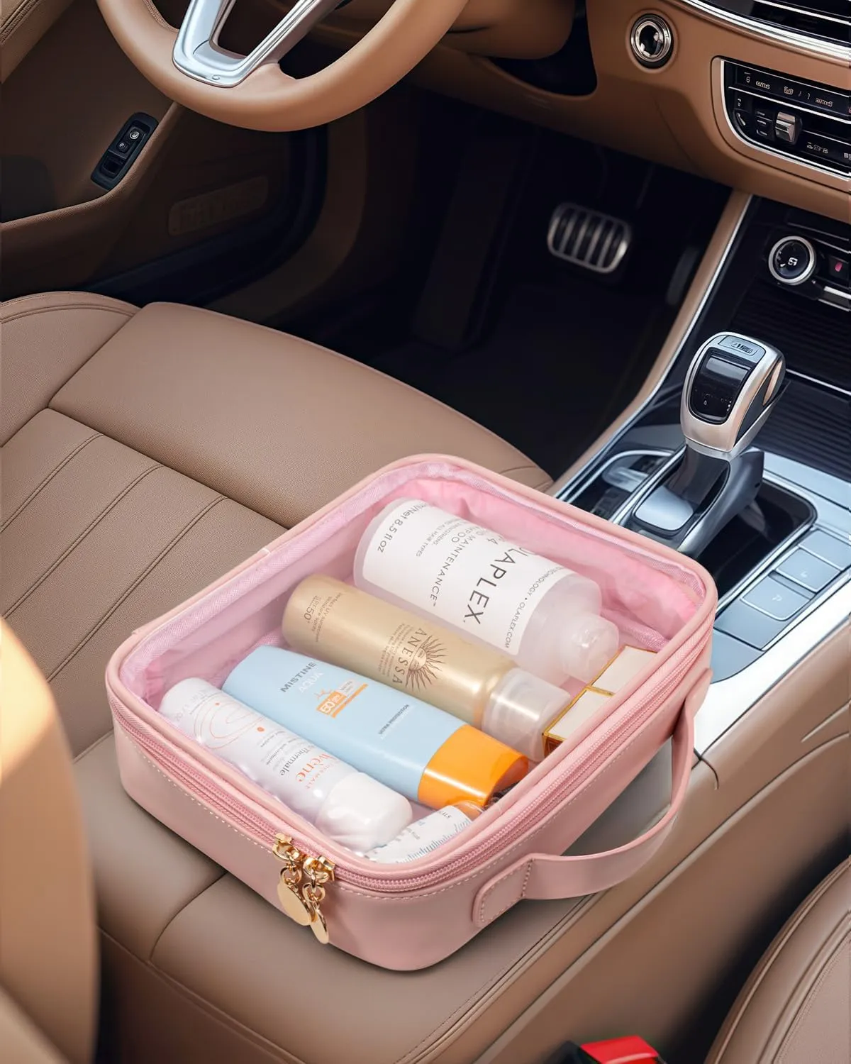 KOTORA TSA Approved Toiletry Bag with Mini Clear Makeup Bag Travel Size Beach Pool Bag Car Accessories for Women Her (1Handle-Pink)