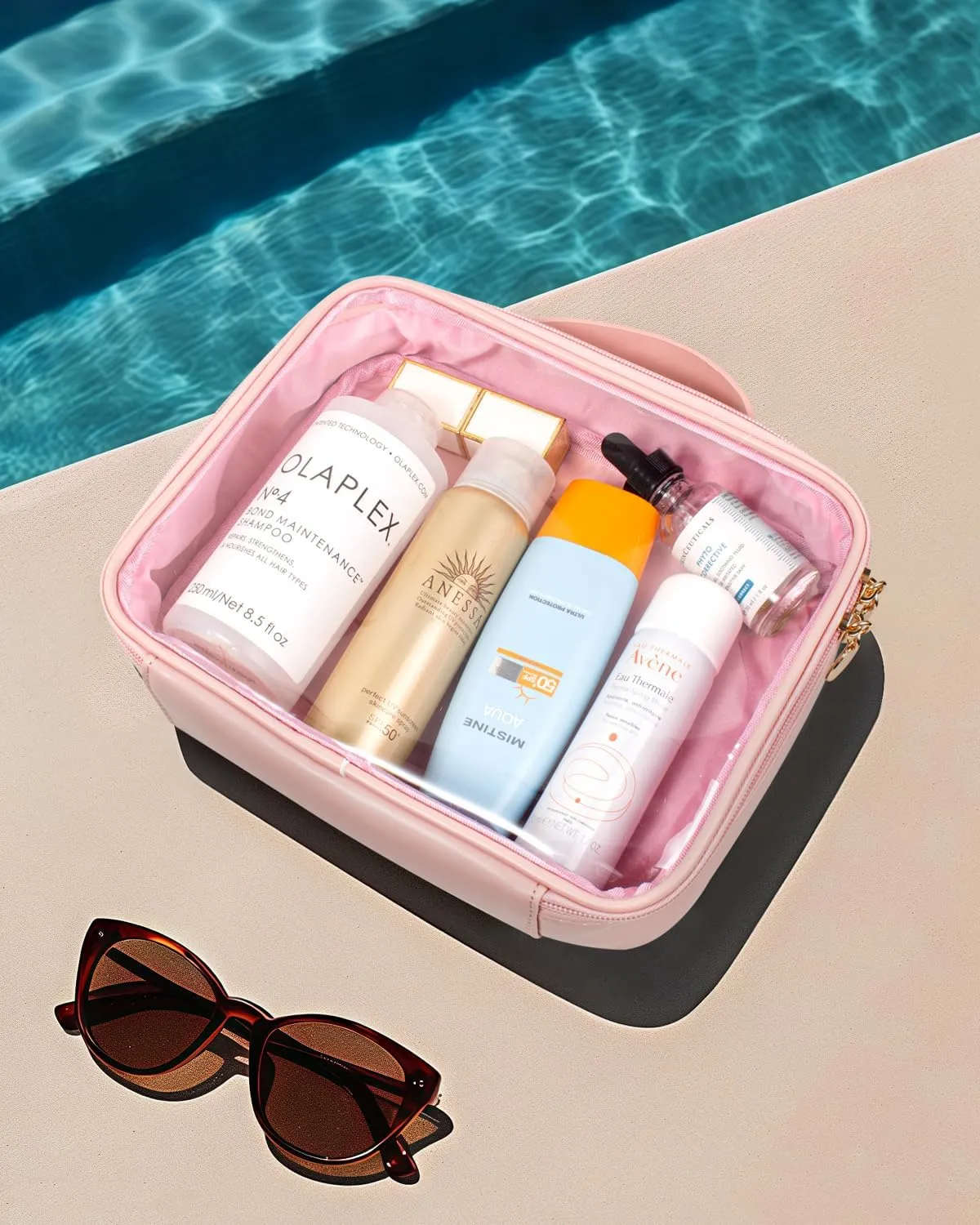 KOTORA TSA Approved Toiletry Bag with Mini Clear Makeup Bag Travel Size Beach Pool Bag Car Accessories for Women Her (1Handle-Pink)